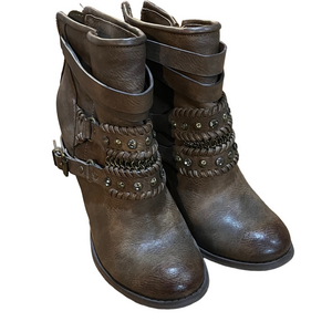 Brown Ankle Boots with studded Buckle Detailing